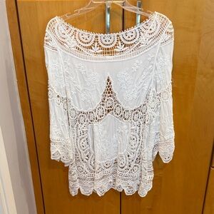 RAGA White Crochet Lace Peasant Top